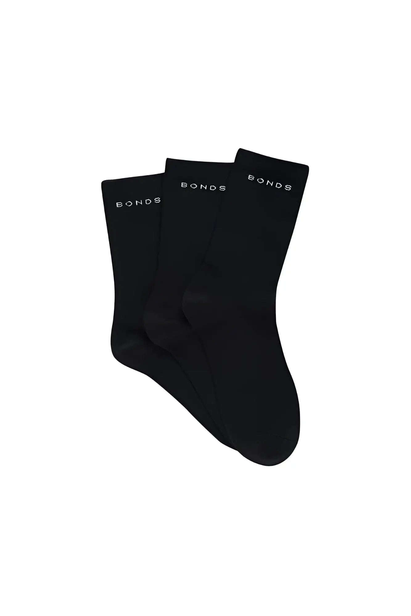 Bonds 3 pack cotton crew socks black with white lettering on the cuff size 6-10