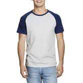 Heather gray and navy blue raglan sleeve t-shirt by Bonds Besties in size M with short sleeves and soft cotton fabric