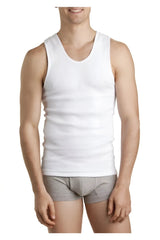 White cotton bonds chesty tank top t shirt with simple round neckline and straight hem size l