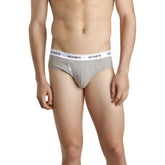 Gray bonds guy front brief underwear in size large with white elastic waistband and black brand lettering