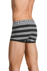 Bonds striped fit trunk underwear in black and white with striped pattern and repeating bonds logo waistband size s