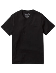 Black born fly v-neck tee with subtle embroidered logo on left chest and printed inside collar