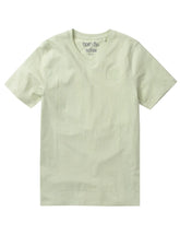 Born fly v-neck tee soft pale green short-sleeved shirt with subtle embroidered logo on left chest and brand tag inside collar