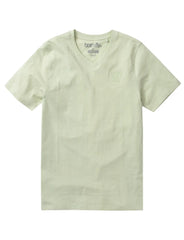 Born fly v-neck tee soft pale green short-sleeved shirt with subtle embroidered logo on left chest and brand tag inside collar