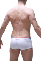 PetitQ trunk Algun white briefs with a red white and blue striped waistband in soft breathable fabric