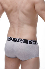 Boxer anla modal grey briefs in gray heather with black elastic waistband featuring white itq and pet lettering