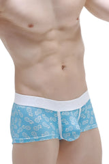 Light blue boxer brief ananas with white pineapple pattern and solid white waistband made from soft fabric