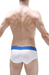 White boxer brief antras with a solid blue waistband made of soft comfortable fabric for everyday wear