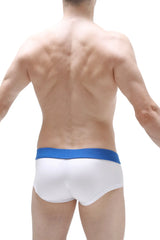 White boxer brief antras with a solid blue waistband made of soft comfortable fabric for everyday wear