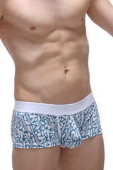 PetitQ trunk Carlot blue men’s briefs with blue and white pattern and solid white elastic waistband