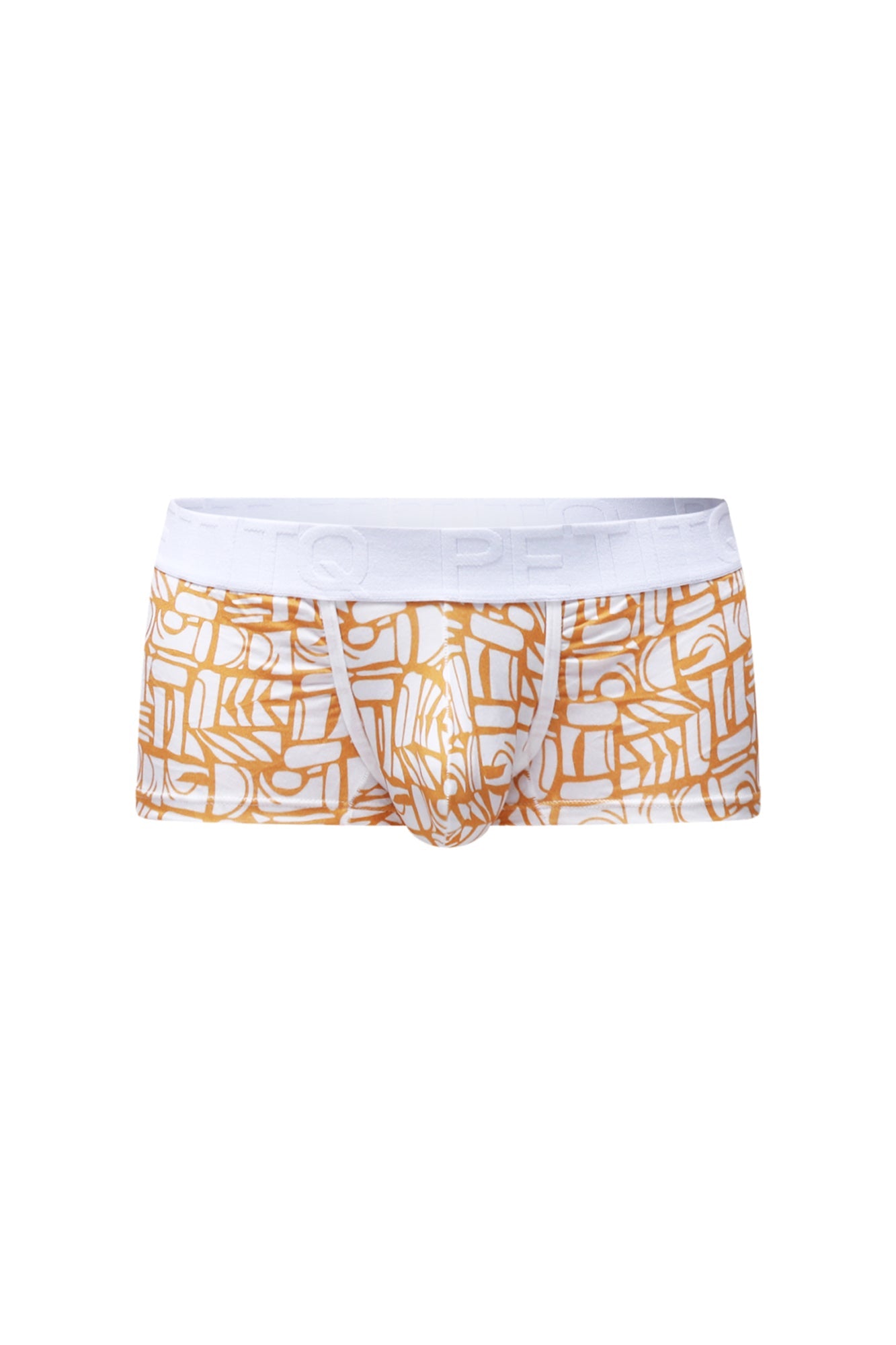 White and gold patterned petitq trunk carlot alloy boxer briefs with a white elastic waistband for comfortable wear