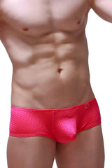 Bright pink boxer brief chill bee pink with breathable mesh fabric and small red logo on the waistband