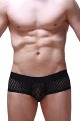 Black mesh boxer brief chill durtol black with solid black waistband shown from the back side