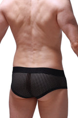 Black mesh boxer briefs chill durtol black with solid black waistband and white dot pattern front view