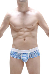 Blue and white striped men’s boxer brief chill malo with solid white waistband designed for comfortable wear
