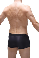 Black sleek-fitting boxer brief dome voile with a smooth matte finish designed for comfortable everyday wear