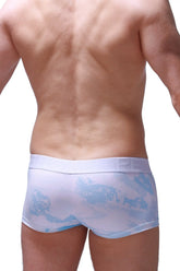 Men’s boxer brief huleu marbre sky blue with white and light blue tie-dye pattern and textured fabric waistband
