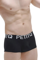 Black reotier plum boxer briefs with white elastic waistband featuring bold brand name for comfortable support