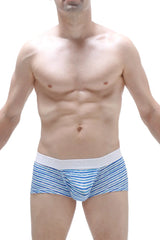 Blue and white striped boxer brief taik malo with solid white waistband made from breathable fabric for everyday comfort