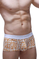 PetitQ trunk Carlot Alloy men’s briefs with orange and white pattern and solid white elastic waistband