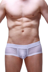 White mesh briefs boxer chill bee white with solid white waistband and embossed lettering front view