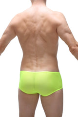 Neon yellow boxer briefs made of breathable net fabric designed for comfort and chill in bright green color