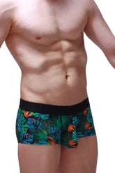 Boxer chill souarce tropical boxer briefs with vibrant tropical leaf pattern and solid black waistband