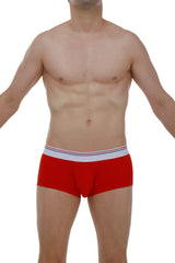 Red men’s briefs petitq boxer chillax modal with white waistband and thin red and blue stripes in modal fabric