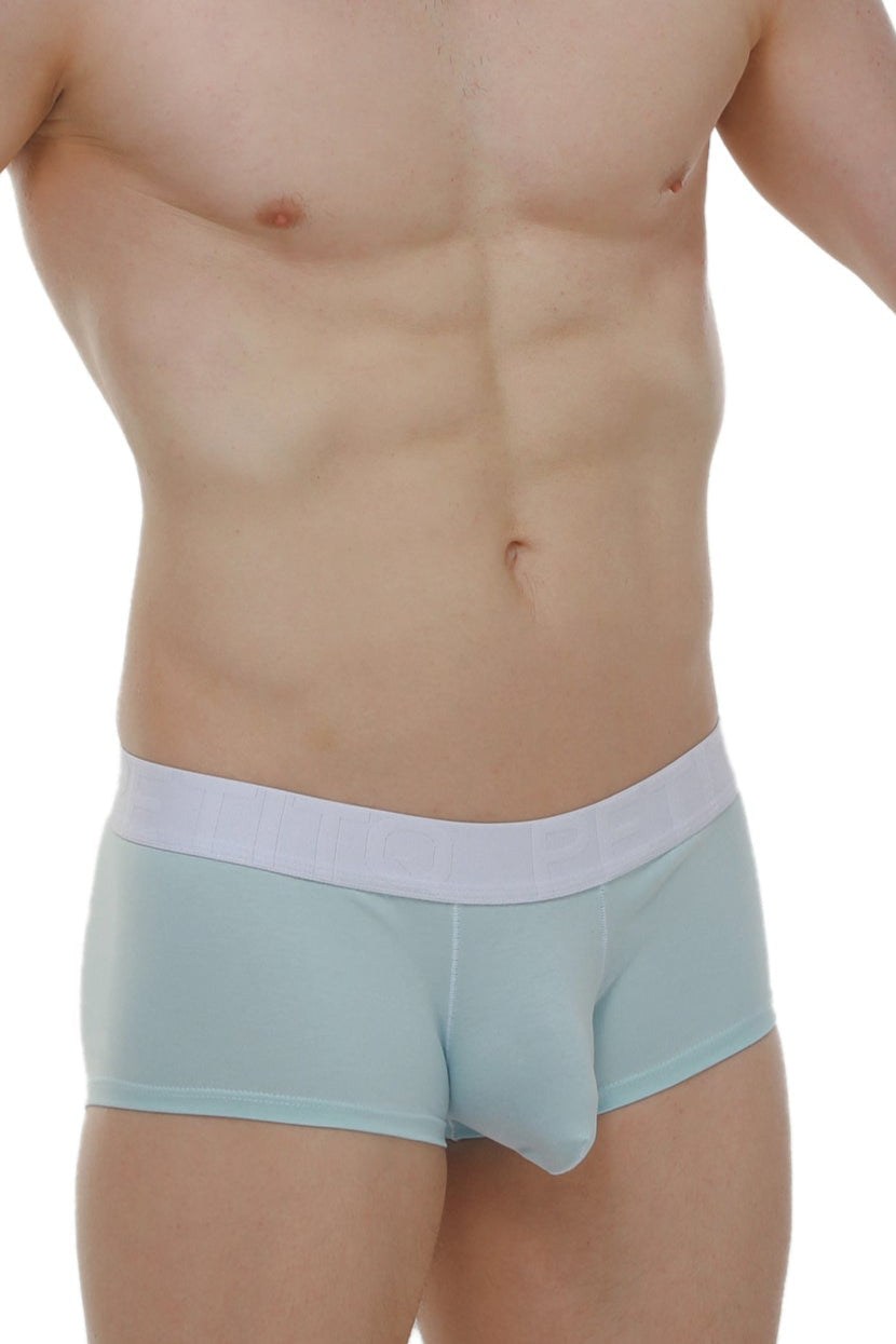 Light blue petitq boxer chillax modal briefs with white elastic waistband for comfortable everyday wear
