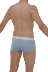 Light blue ribbed boxer briefs with white elastic waistband made for chillax comfort and support