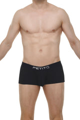 Black boxer brief dome skine with white logo waistband made from soft breathable fabric for everyday comfort