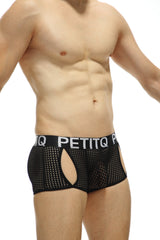 Black mesh briefs boxer anzex durtol black with white petitq waistband showing front side design
