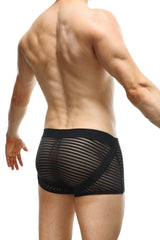 Black mesh briefs petitq boxer jock mesh bars with diagonal striped pattern and solid black waistband