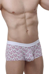 Pink cartoon pig-patterned briefs with white elastic waistband from PetitQ boxer Meljac Piggy Love collection