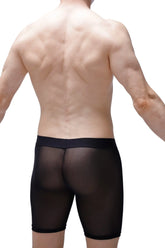 Boxer miniac black sheer mesh briefs in black with a solid waistband shown from the front side