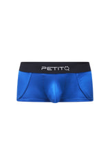 PetitQ trunk Morrier blue men’s briefs in blue with a black waistband featuring the PetitQ logo