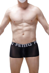 Black sheer men’s boxer briefs with a white petitq waistband from boxer noth black collection