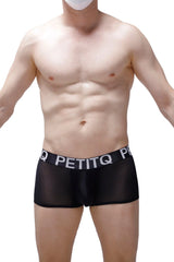 Black sheer men’s boxer briefs with a white petitq waistband from boxer noth black collection