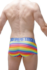 Rainbow-striped men’s briefs boxer Nouans Andiol with blue waistband featuring petitq brand name