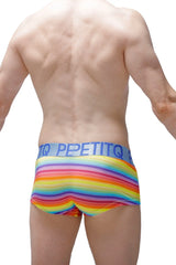 Rainbow-striped men’s briefs boxer Nouans Andiol with blue waistband featuring petitq brand name