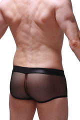 Black mesh boxer ogy briefs with smooth elastic waistband made of breathable mesh fabric