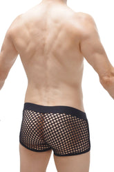 Boxer Olloix Black mesh briefs with solid black waistband featuring breathable mesh fabric for comfort and style
