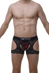 Petitq boxer corlier boudoir black lace men’s underwear with red heart pattern and petitq branded waistband
