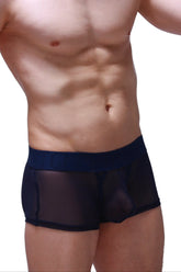 Black sheer mesh boxer petitq net navy briefs with solid navy blue waistband front view
