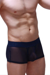 Black sheer mesh boxer petitq net navy briefs with solid navy blue waistband front view