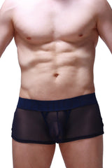 Navy blue boxer petitq net sheer mesh briefs with solid waistband for comfortable stylish wear