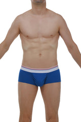 Petitq boxer taik modal blue men’s briefs with white waistband accented by thin red and blue stripes