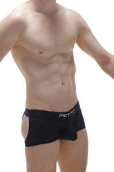 Black mesh briefs boxer porta black with a sleek form-fitting design and white petitq logo on the waistband