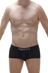 Black mesh boxer porta briefs with white petitq logo on waistband breathable lightweight underwear