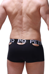 Black men’s briefs petitq boxer saillons black with white pq petit waistband and stylish cutout details